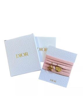 Christian Dior Pink Bracelet Choker Gold Charm Ribbon String Novelty from JAPAN